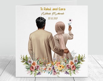 Personalised Muslim Nikkah Mubarak Handmade Card Wedding Day Muslim Bride and Groom Card Congratulations Nikah Ceremony Card 418