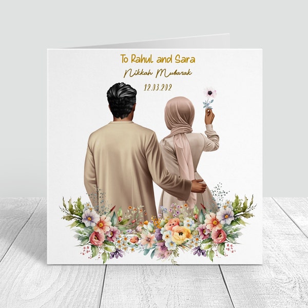 Personalisierte Muslim Nikkah Mubarak Handgefertigte Karte Hochzeitstag Muslimische Braut und Bräutigam Karte Herzlichen Glückwunsch Nikah Ceremony Card 418