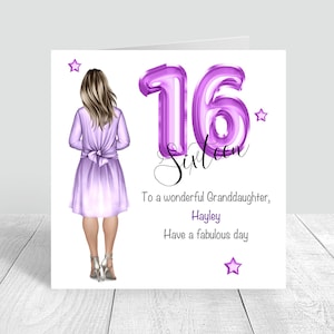 Personalisierte Mädchen-Geburtstagskarte zum 16. Geburtstag, süße 16-Enkelin, Tochter, Nichte, Schwester, Teenager, Teenager-Geburtstagskarte 601
