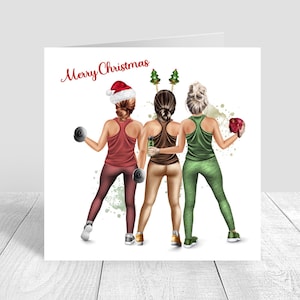 Merry Christmas Card for Women, Gym Wear/ Fitness Christmas card, Gym, Christmas Workout card, Best Friends, Sisters, Happy Xmas Card 1418