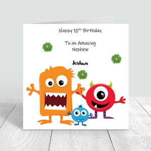 Biglietto d'auguri personalizzato per ragazzi divertenti mostri Biglietto d'auguri fatto a mano per il primo compleanno per fratello figlio nipote nipote bambini 2° 3° 4° compleanno