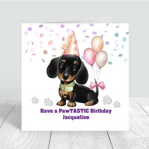 Filles faites à la main et carte d’anniversaire personnalisée femmes 2e 3e 5e 8e 12e carte d’anniversaire teckel carte de chiot mignon 310