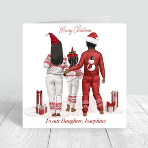 Personalised Christmas Family Card Merry Christmas Daughter, Parents,  Family Christmas Jumpers, Matching Pyjamas Christmas Card 595