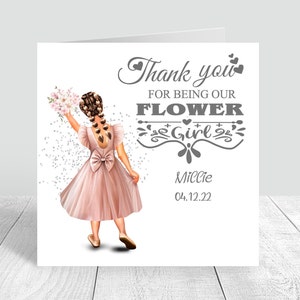 Gracias Flower Girl Card - Personalizar el cabello y el vestido - Hecho a mano y personalizado Flower Girl Card Wedding / Flower Girl Gift 0035