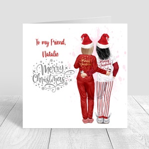 Gepersonaliseerde Merry Christmas Card Zuster, Beste Vriend Kerst Pyjama Kerst pyjama Kaart Zusters, vrienden, besties Kerstcadeaus 732