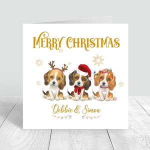 Personalisierte Beagle Weihnachtskarte | Frohe Weihnachten Welpe Hund Karte Grußkarte Handgemachte Männer / Frauen Paar Weihnachtskarte 316