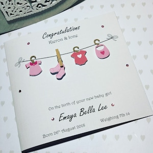 Gorgeous Washing Line Personalised New Born Baby girl Handmade card image 4