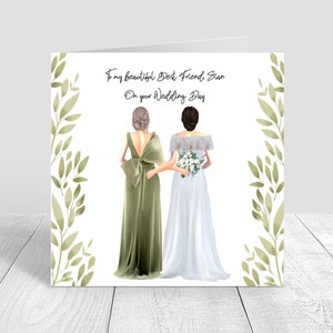 Biglietto personalizzato per il giorno del matrimonio per la migliore amica, sorella, cugina, varie acconciature, damigella d'onore fatta a mano, damigella d'onore, migliore amica della sposa