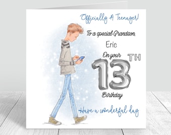 Carte du 13e anniversaire pour garçons, faite main, carte officielle d'un adolescent, carte pour adolescents, neveu, fils, petit-fils, 13e carte Happy 13th