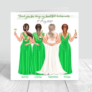 Personalisierte Dankeskarte Brautjungfer | Brautjungfern Geschenk | Team Braut | Hochzeitstagskarte Grüne Kleider Braut & Brautjungfern| Beste Freunde 482