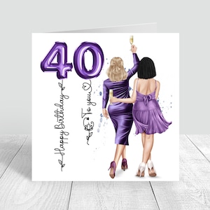 Mujer personalizada mejor amiga feliz cumpleaños tarjeta hecha a mano damas púrpura hermana bestie prima 18 21 25 30 35 40 50 651