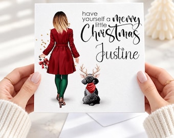 Personalised Christmas Card, Woman and Dog Christmas Card, Dog Mum Card, Custom Name Christmas Card, Merry Little Christmas 3160