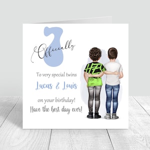 Tarjeta de cumpleaños personalizada para niños gemelos, tarjetas hechas a mano y personalizadas para niños, 5º, 6º, 7º cumpleaños, nieto, hijo, sobrino, hermano 861