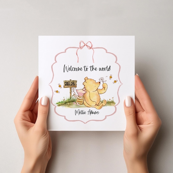 Winnie the Pooh Card, Personalised New Baby Card, Congratulations
