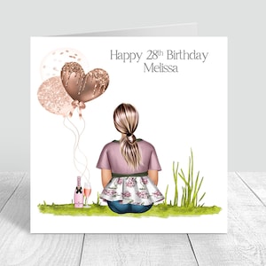 Tarjeta personalizada de feliz cumpleaños para niñas 18, 21, 25, 28, 30, 40, tarjeta de cumpleaños hecha a mano, nieta, hija, sobrina, hermana 172