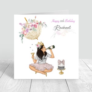 Cartão de aniversário feminino personalizado feito à mão, filha, amiga, neta, sobrinha, 18, 21, 30