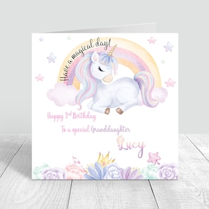 Carte d'anniversaire personnalisée licorne pour filles Carte d'anniversaire arc-en-ciel faite main pour fille petite-fille nièce soeur amie 4e 5e 6e 577