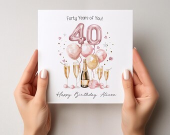 40th birthday card , Pink Balloons, Cards for women, Happy Birthday Mum/ Auntie/ Best Friend/ Sister/Forty Years, 40th Birthday cards, 1910