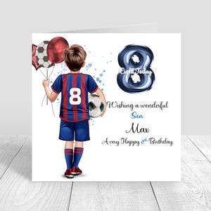 Personalised Boys Football Birthday Card,Happy Birthday Soccer Card,Greeting Card,Red & Blue football Kit Birthday Card,Son 5th 6th 8th 1480