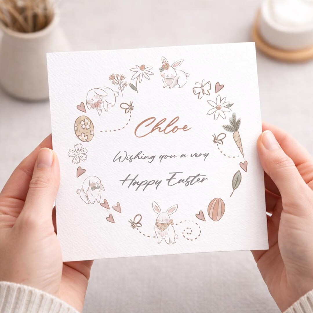 Personalised Easter Card, Custom Name Easter Bunny Card, Cute Bunny ...