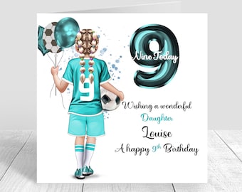 Girls Personalised Football Birthday Card,Birthday Soccer Card, Greeting Card,Teal football Kit Birthday Card,Daughter 5th 6th 8th 12th 1360