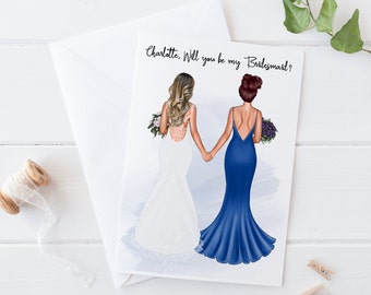 Will you be my bridesmaid card personalised bridesmaid proposal handmade card Maid of honour Matron of Honour Bridesmaid gifts Bride