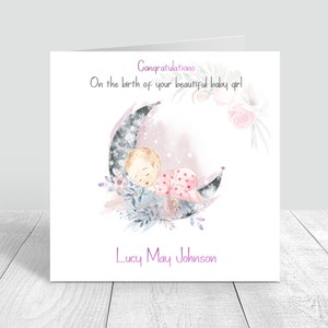 Superbe carte de naissance faite main pour bébé fille | Cadeaux pour bébé | Félicitations | Carte personnalisée