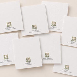 May include: A collection of seven square white cards, each featuring a small, intricate, green and gold floral-bordered QR code in the center. Below each code, the text reads: SCAN ME FOR THE GOOD STUFF followed by the URL ETSY.COM/SHOP/AKCRAFTCRAZY.