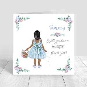 Wirst du unser Blumenmädchen sein? Karte – Haare anpassen – handgemachte und personalisierte Blumenmädchen-Karte Hochzeit | Blumenmädchen Geschenk | Geschenkidee zur Hochzeit