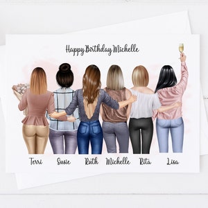 Carte d'anniversaire personnalisée pour femme, groupe de filles, fait main, 18e 21e, 40e, 40e, 50e, 50e, grande carte de femme pour son amie 623