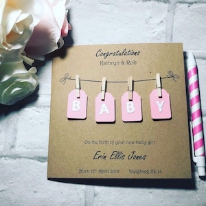 Belle carte personnalisée pour nouveau-né fille, faite à la main, félicitations, nouvel arrivage