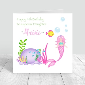 Cartão de aniversário feito à mão para meninas sereia | Personalizado 1º 2º 3º 4º 5º 6º 12º Aniversário Filha | Neta | Irmã | Sobrinha