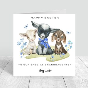 Biglietto di buona Pasqua personalizzato per ragazze Biglietto di buona Pasqua fatto a mano blu, capra 1a cartolina di Pasqua Nipote Figlia Nipote Sorella 857