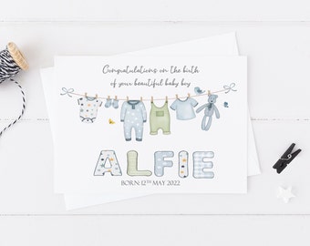 Personalised New Born Baby Boy Card Welcome to the world Baby Boy / Congratulations new baby large card Handmade new parents Baby card 186