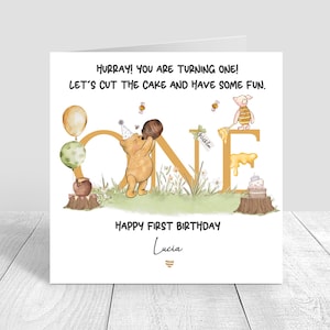 Personalisierte Geburtstagskarte für Mädchen, erster Geburtstag für Mädchen, klassische Winnie the Pooh Geburtstagskarte, 1 Pooh Geburtstagskarte, Enkelin, Nichte 1486