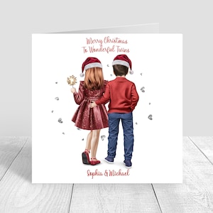 Personalised Twins Christmas Card Merry Christmas Winter Theme Greeting Card Grandson/ Granddaughter / Son/ Daughter/ Niece/ Nephew 654