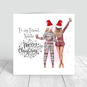 Frohe Weihnachten Schwester/Beste Freundin Weihnachtskarte personalisierte Weihnachtspyjamakarte Schwestern/Freunde/beste Freunde Weihnachtsgeschenke