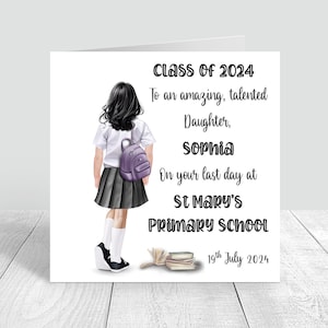 Tarjeta personalizada para dejar la escuela para niñas, último día de la escuela primaria, escuela secundaria, tarjeta de salida de la escuela secundaria, clase de 2024, fin de año 1190