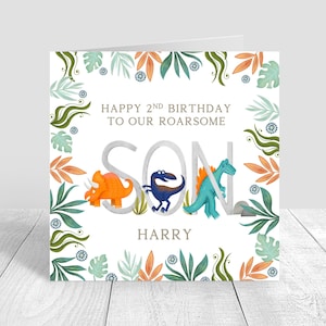 Biglietto di compleanno personalizzato per bambini con dinosauri, figlio, biglietto di compleanno fatto a mano per il primo compleanno, 2°, 3° e 4°, biglietto di compleanno per il primo compleanno dei bambini, biglietto di compleanno con dinosauri 1522