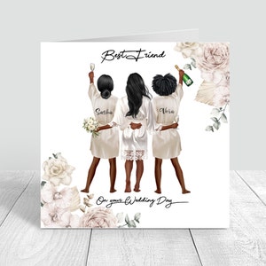 Tarjeta de boda personalizada de las mujeres Boho, novia, damas de honor equipo tarjeta de novia batas de boda de champán hechas a mano mejor amiga, hermana, bestie 907
