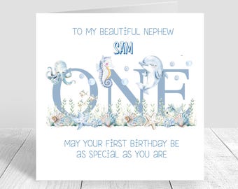 Personalised Boys 1st Birthday Card, Handmade First Birthday Card For Brother Son Grandson Nephew, Sea Animals Babies 1st Birthday Card 1474