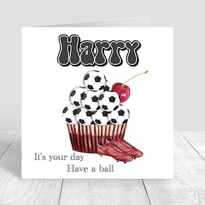 Carte personnalisée d'anniversaire de football pour garçons Joyeux anniversaire carte de voeux pour garçons Carte de crampons de football 5e 6e 7e 12e Cupcake 342