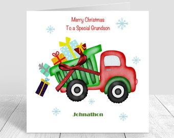 Boys Christmas Card Dumpster Truck Handmade / Personalised Grandson / Son / Nephew / Cousin