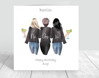 Besties/Sisters /Friends Happy Birthday Handmade Card 18th 21st 25th 30th 35th 40th 50th 60th Personalised