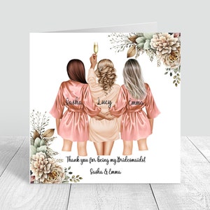 Merci d'avoir été mes demoiselles d'honneur faites main carte personnalisée robes de mariée meilleur ami, soeur, cousin, bestie, cheveux personnalisés 447