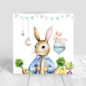 Carte bébé garçon Carte personnalisée nouveau-né pour bébé Félicitations pour bébé nouveau-né Précieux bébé garçon Nouveaux parents Carte pour bébé adorable sur le thème du lapin