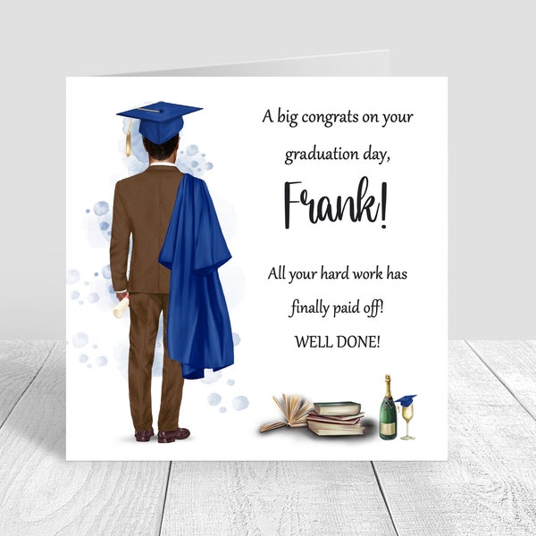 Mens Personalised Graduation Day Card Greetings Card Congratulations, Male Graduate Well done Personalized custom grad card 434