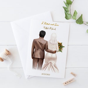 Carte faite main musulmane personnalisée Nikkah Mubarak le jour du mariage Carte des mariés musulmans Carte de félicitations Nikah Cérémonie 698