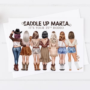Personalised Women's Birthday Card Girl Group, Western Cowgirls,Handmade 18th 21st 30th 40th 50th Large Card for her Friend Any age 1631