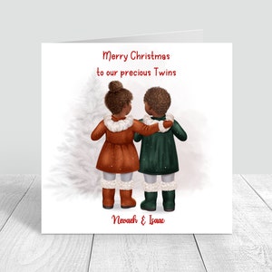 Personalisierte Zwillinge Weihnachtskarte Frohe Weihnachten Winter Thema Grußkarte Enkel / Enkelin / Sohn / Tochter / Nichte / Neffe 256